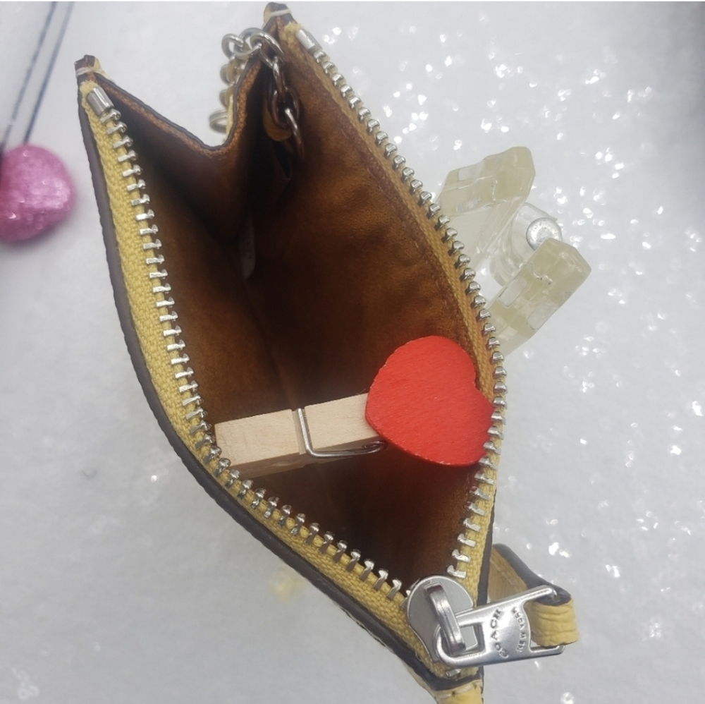 Coach Mini Skinny ID Window Card Case Keyring  Sleek Compact Retro Yellow - Picture 8 of 10